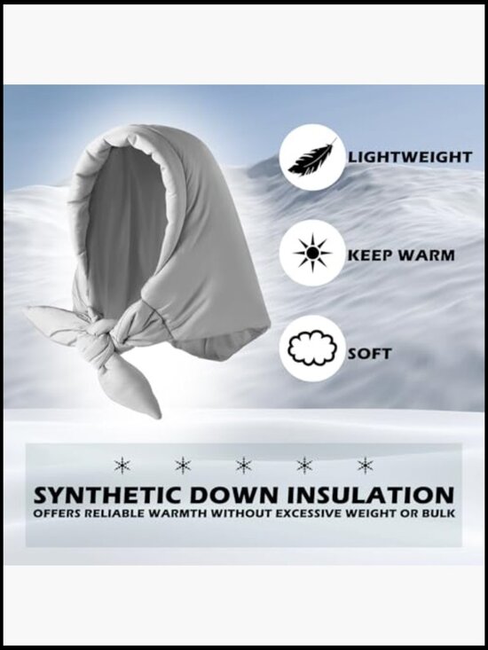 Synthetic Down Hooded Scarf Hat Balaclava Set Warm Winter Beanie Windproof